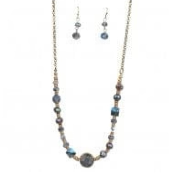 Blue Precious Beads Earring/Necklace Set - Picture 2 of 2